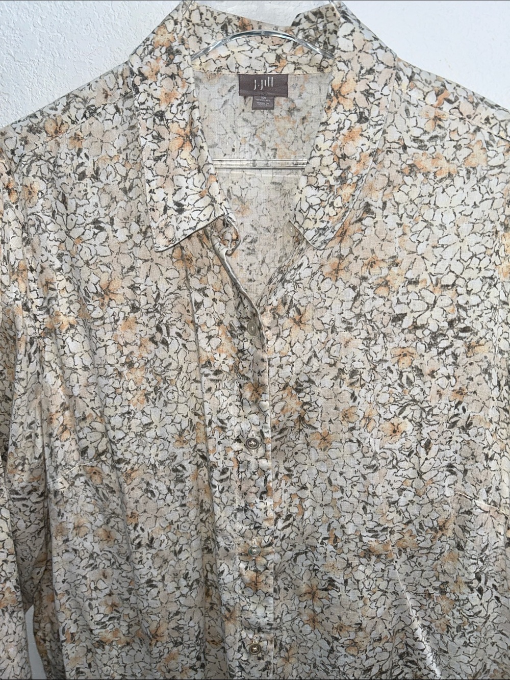 J. Jill Lightweight Linen Floral Long-Sleeve Button-Down Shirt Plus 1X in EUC